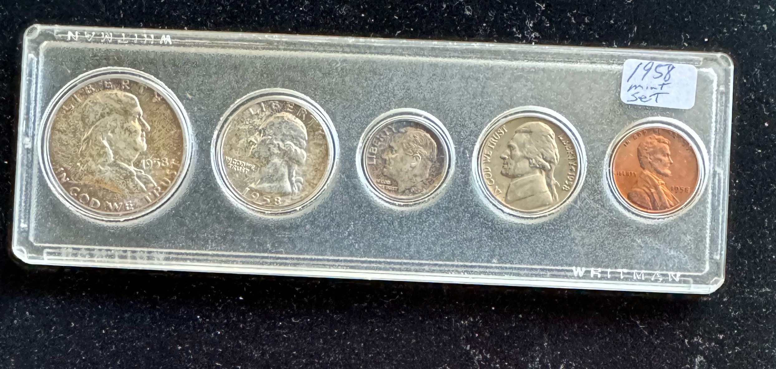1958 SILVER US MINT SET, NICE TONING, 5 COIN BRIGHT LUSTER GEMS