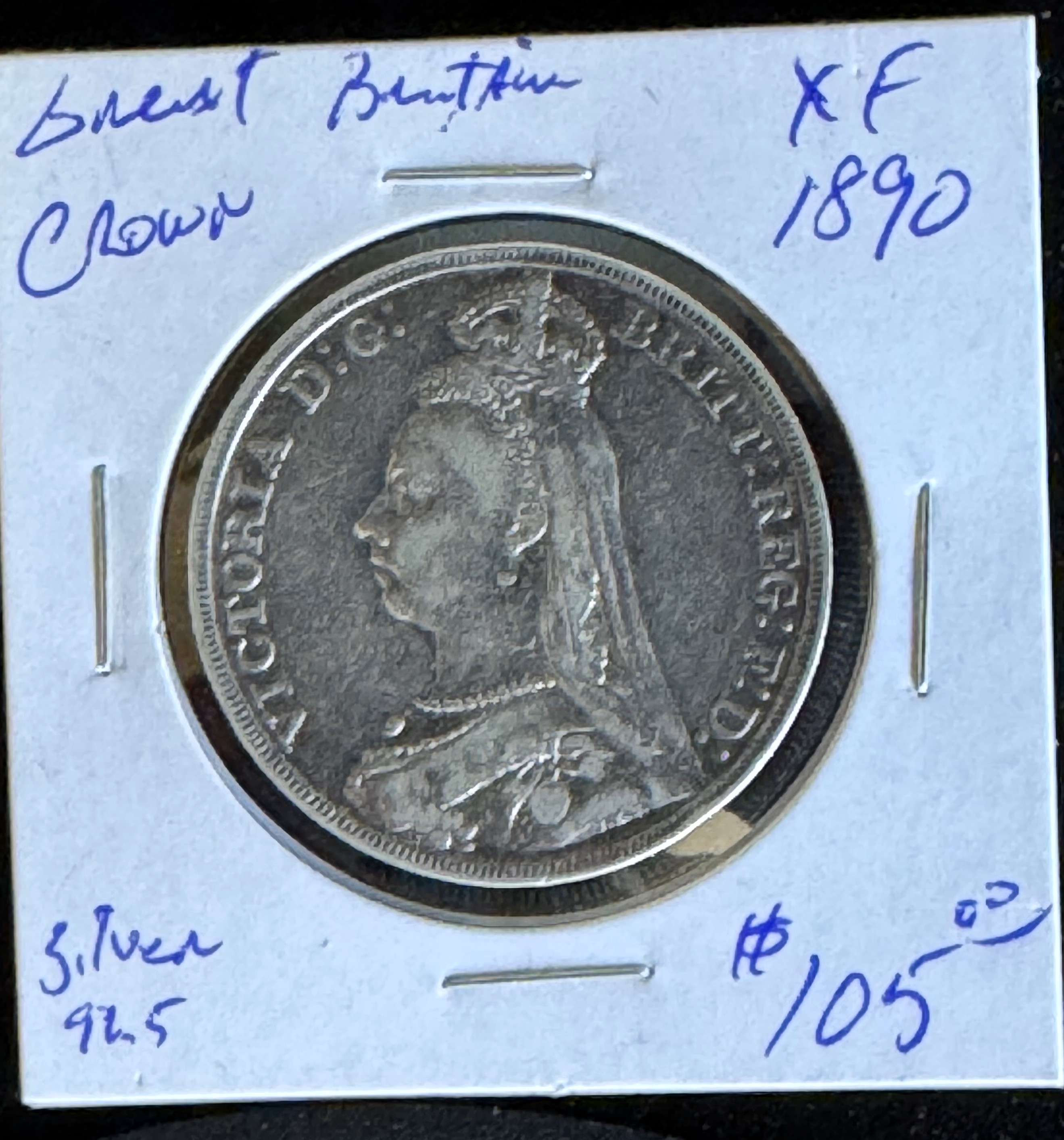 1890 GREAT BRITAIN CROWN .925 SILVER XF CONDITION
