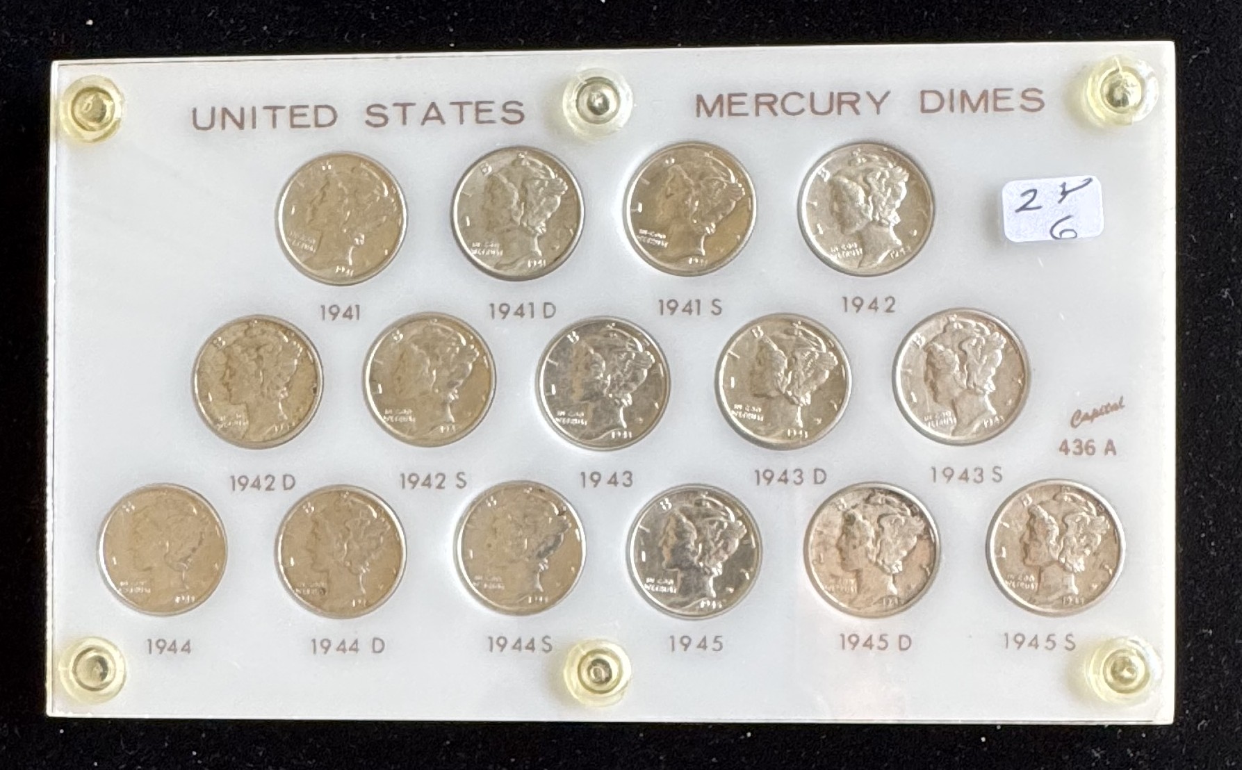U.S. MERCURY DIME COLLECTION SET, HIGH QUALITY COINS IN A HARD BACK CASE