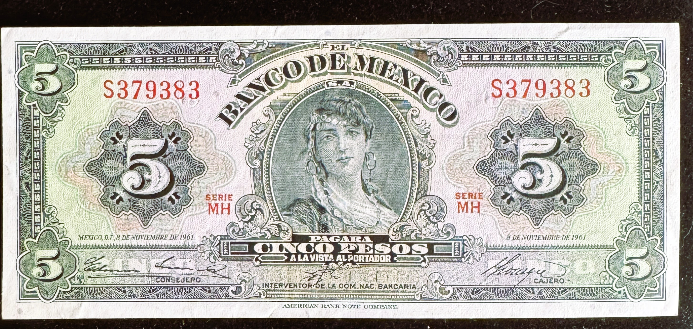 MEXICO 1961 SIRIE MH, 5 CINCO PESOS, CRISP IN SLEVE