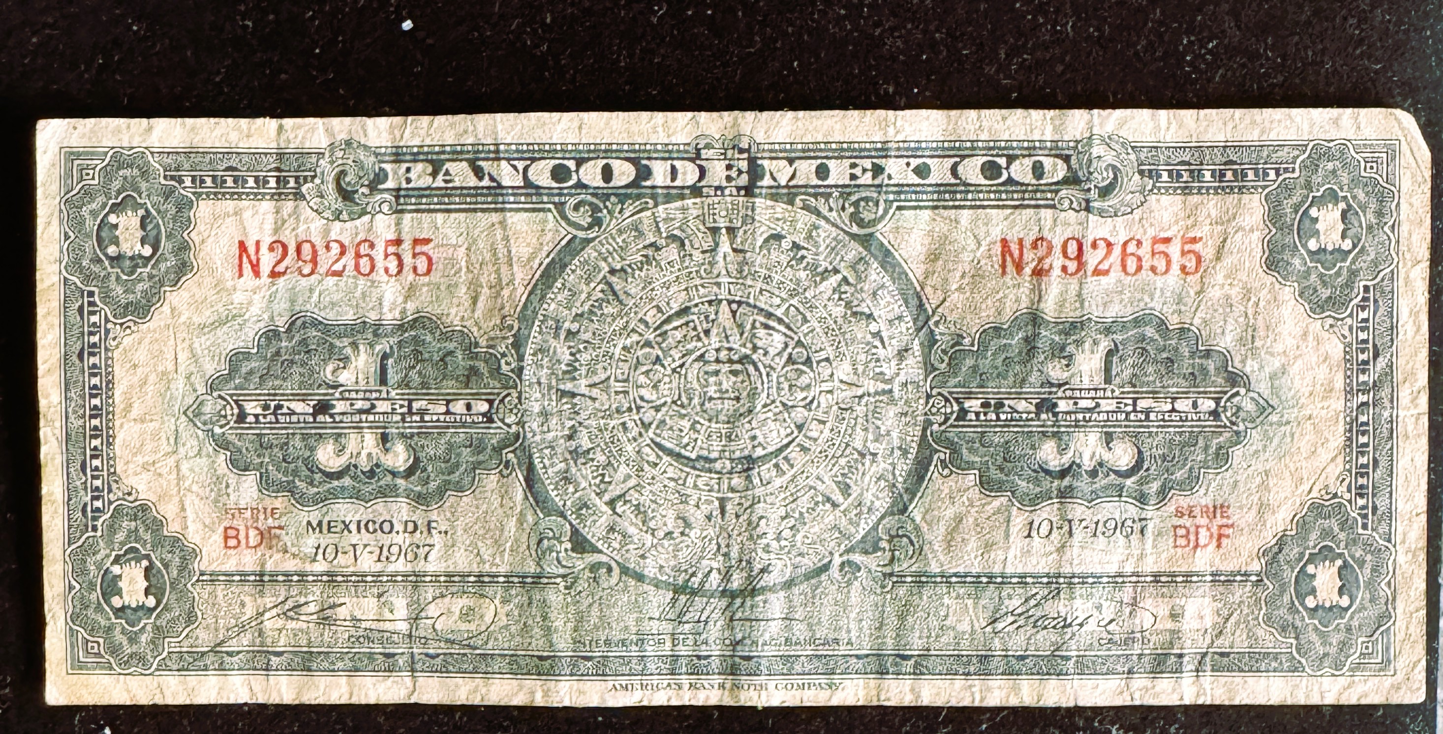 MEXICO 1967 SIRIE BDF, 1 UN PESOS, IN SLEVE