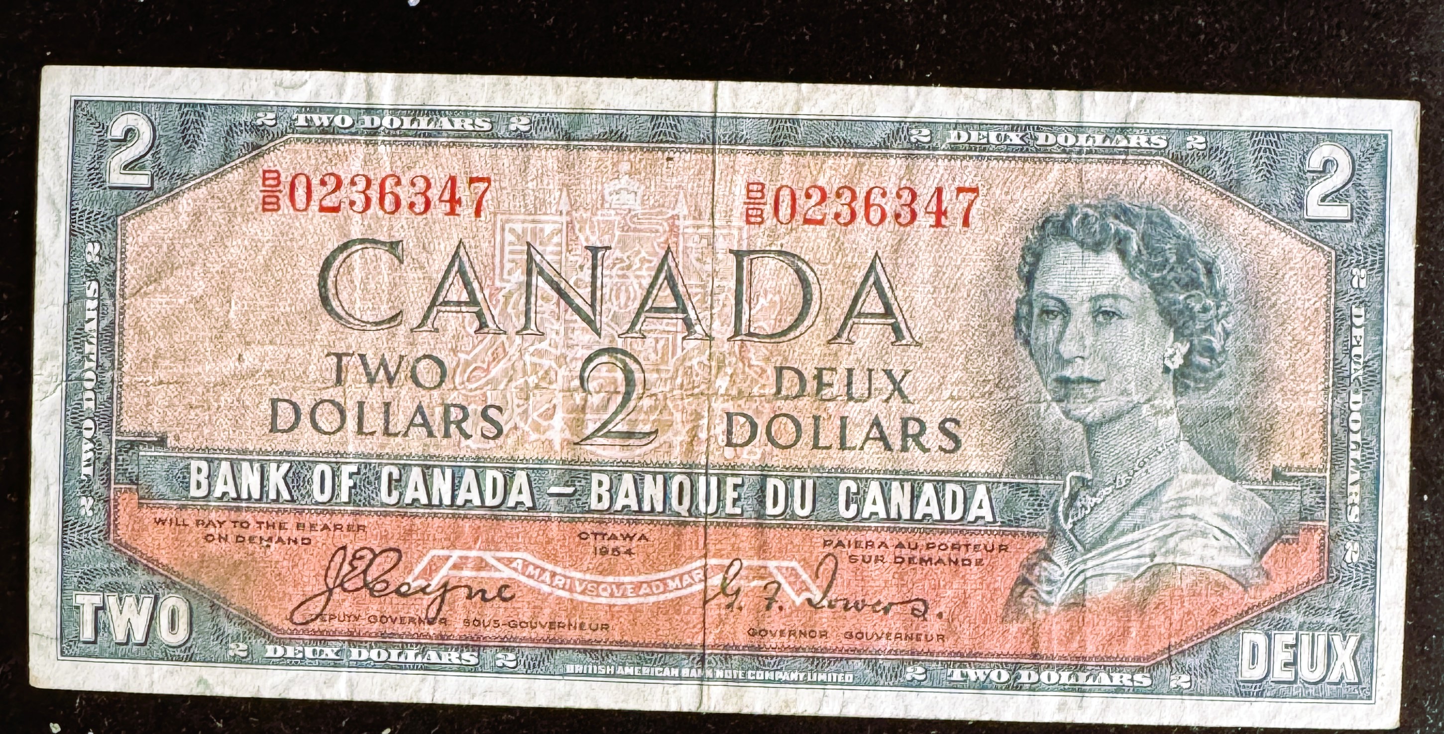 1954 SERIES COYNE/TOWERS DEVILS FACE OTTAWA CANADA $2 DOLLAR CURRENCY IN A SLEVE