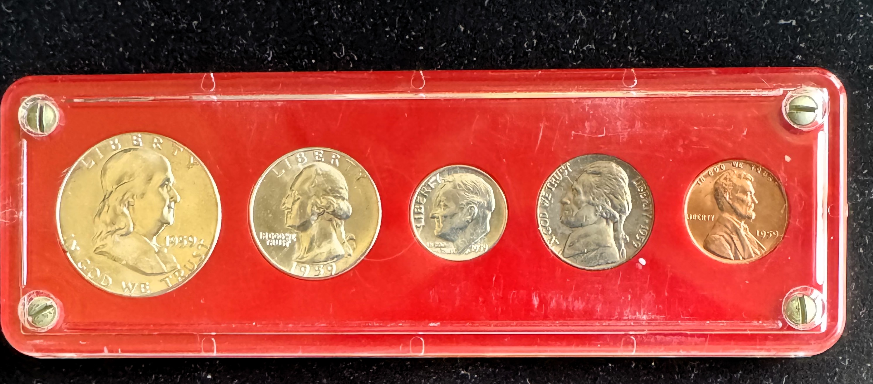 1955 SILVER SET, 5 QUALITY COINS IN A HARD CASE