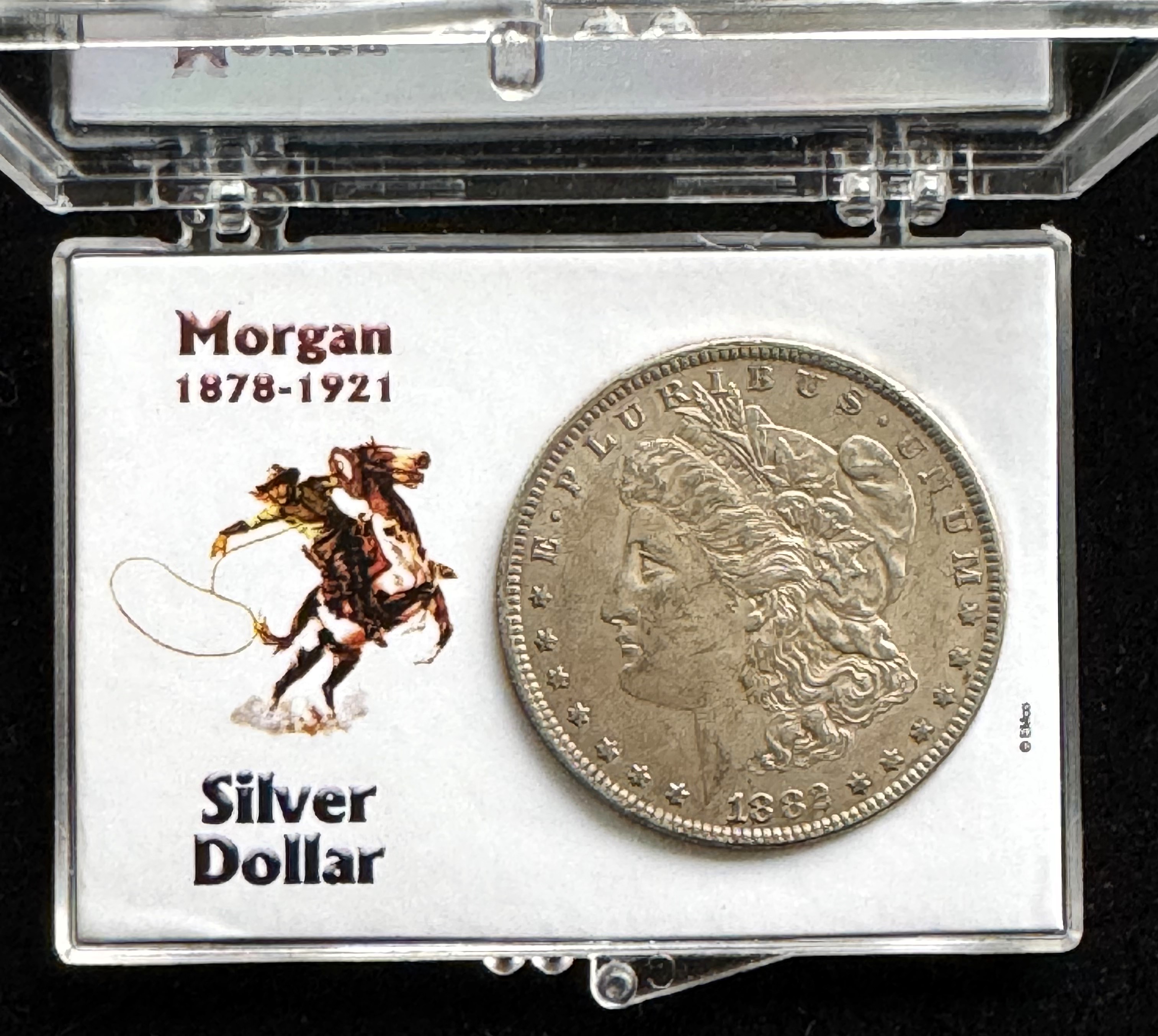 1882-O MORGAN SILVER DOLLAR COIN IN A CASE