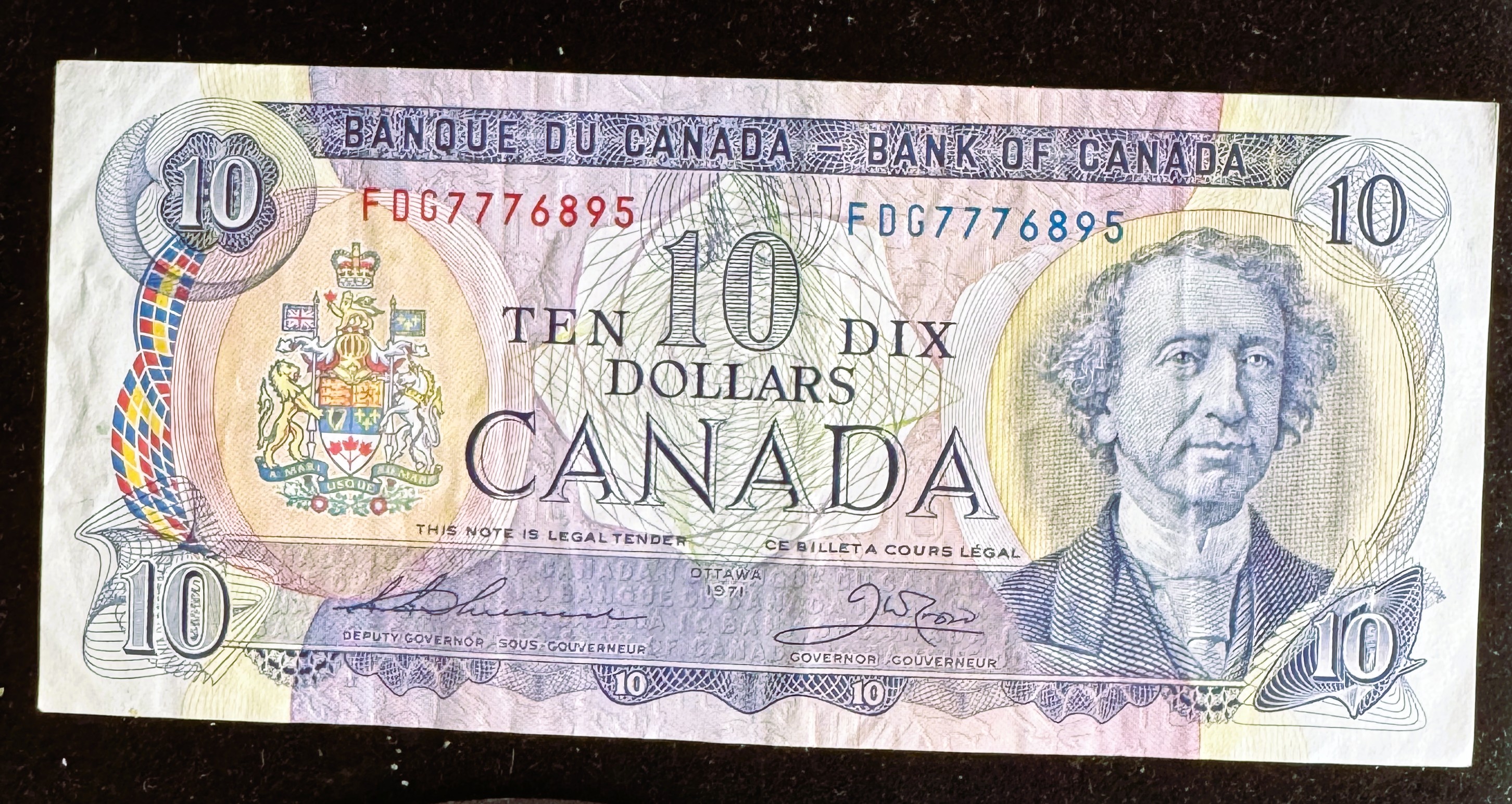 1971 SERIES CANADA $10 DOLLAR CURRENCY UNC CRISP IN A SLEVE