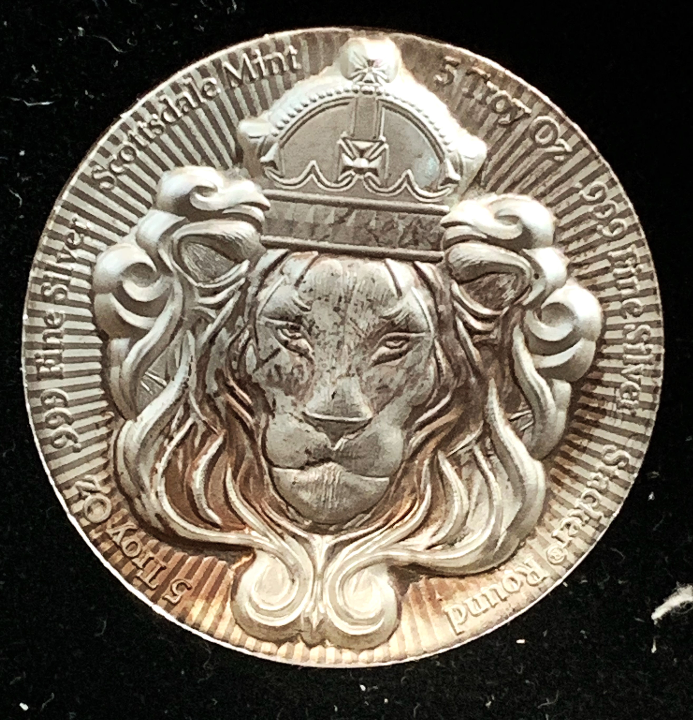 Five Troy Ounces .999 Fine Silver 5 TROY Oz SILVER .999 FINE SILVER STACKER SCOTTSDALE MINT SOME TONE ON