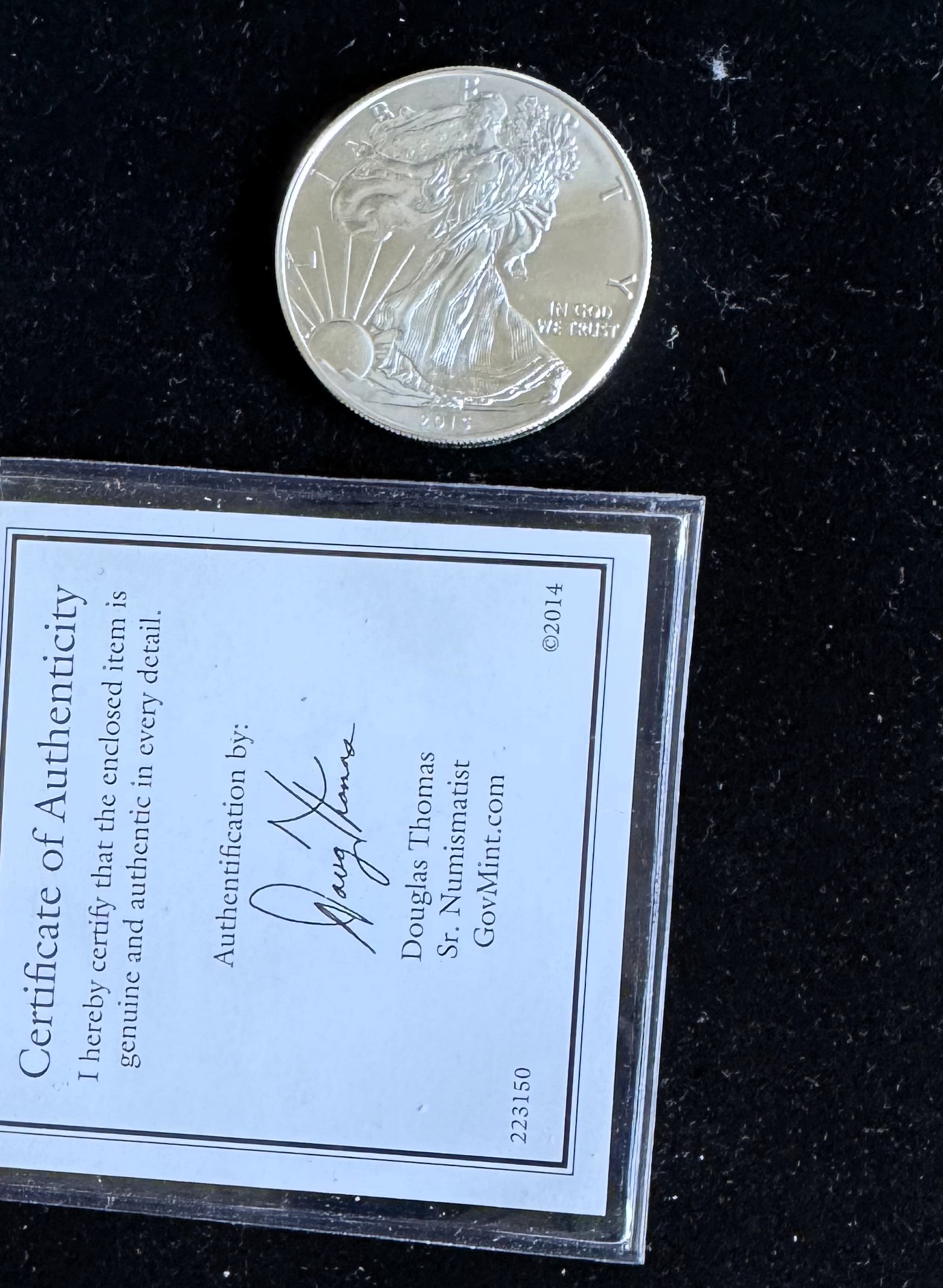 2015 AMERICAN EAGLE COIN, $1 .999 FINE SILVER, BU ABSOLUTE GEM , WITH COA
