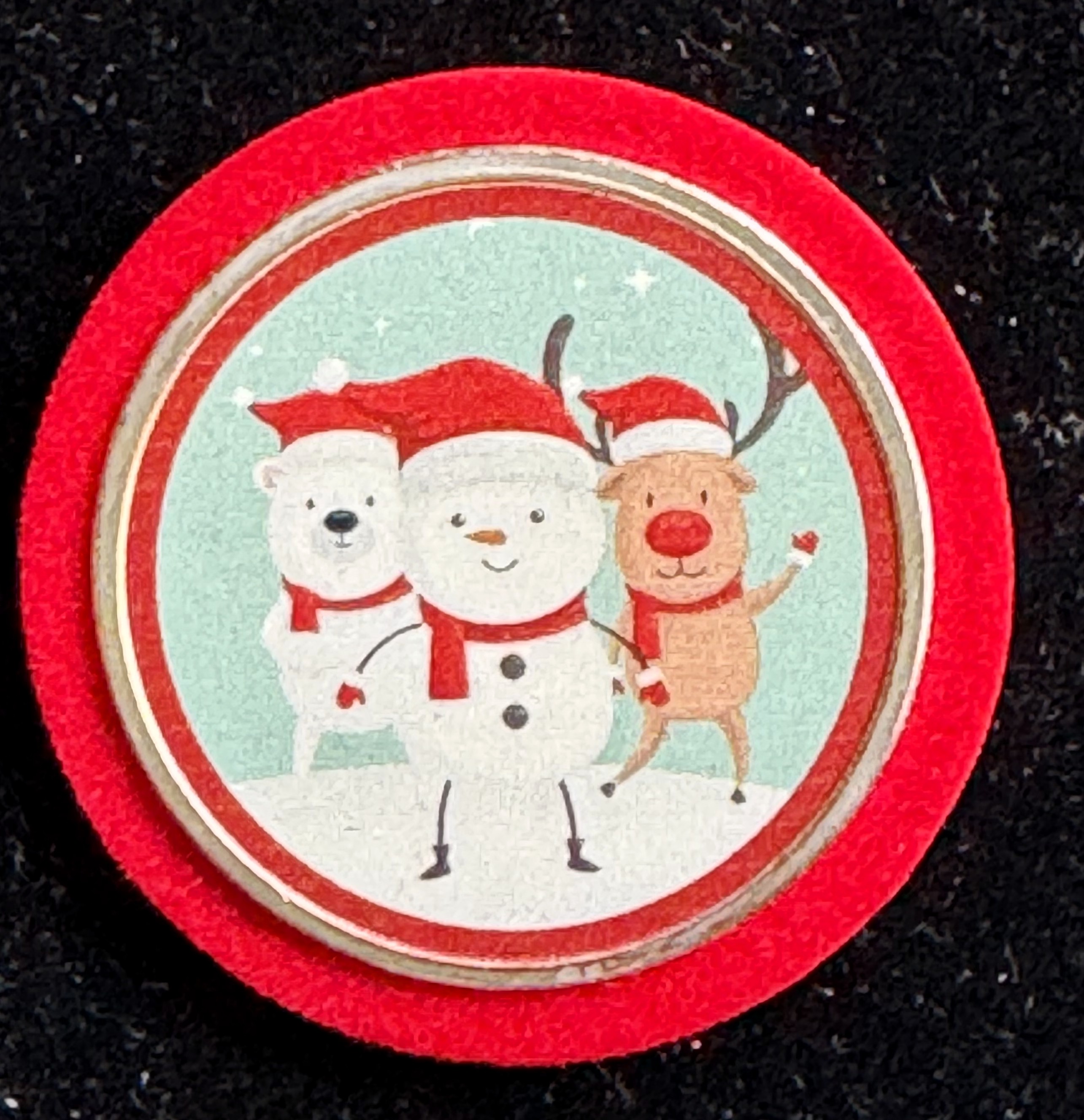 XMAS 1oz .999 FINE SILVER, PROOF COLORIZED COIN, SNOWMAN, POLAR BEAR, REINDEER, IN AN ORNAMENT HANGING CAPSULE