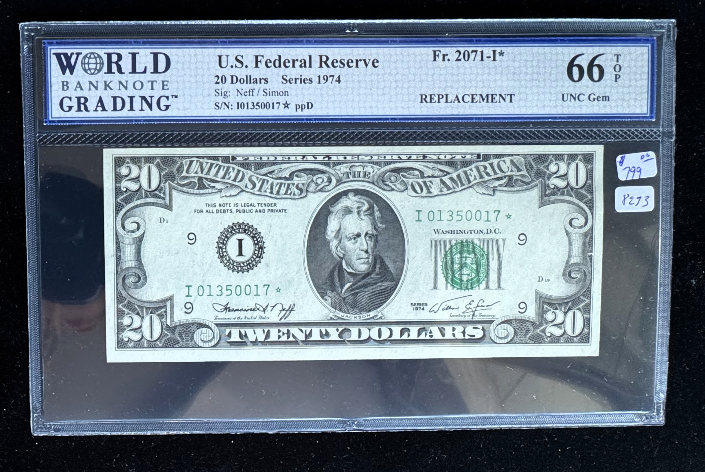 1974 SERIES *STAR NOTE* $20 DOLLAR FRN, WBG HIGH GRADED - 66 TOP UNCIRCULATED GEM