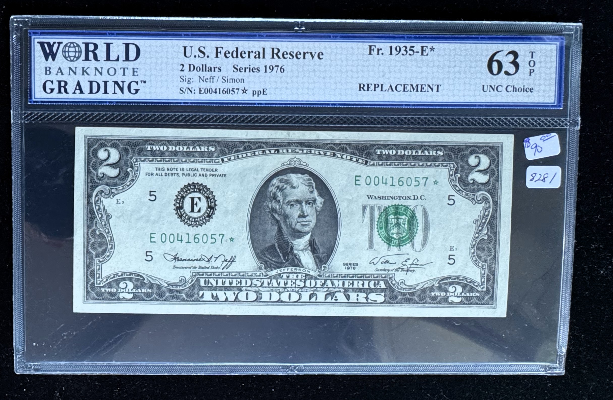 1976 SERIES *STAR NOTE* $2 DOLLARS, WBG HIGH GRADE-63 TOP UNCIRCULATED CHOICE, GEM GREEN SEAL