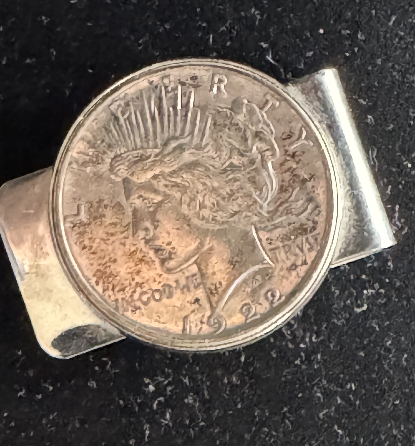 1922 SILVER PEACE DOLLAR COIN HIGH DETAIL BRIGHT LUSTER COIN, STAINLESS STEEL MONEY CLIP