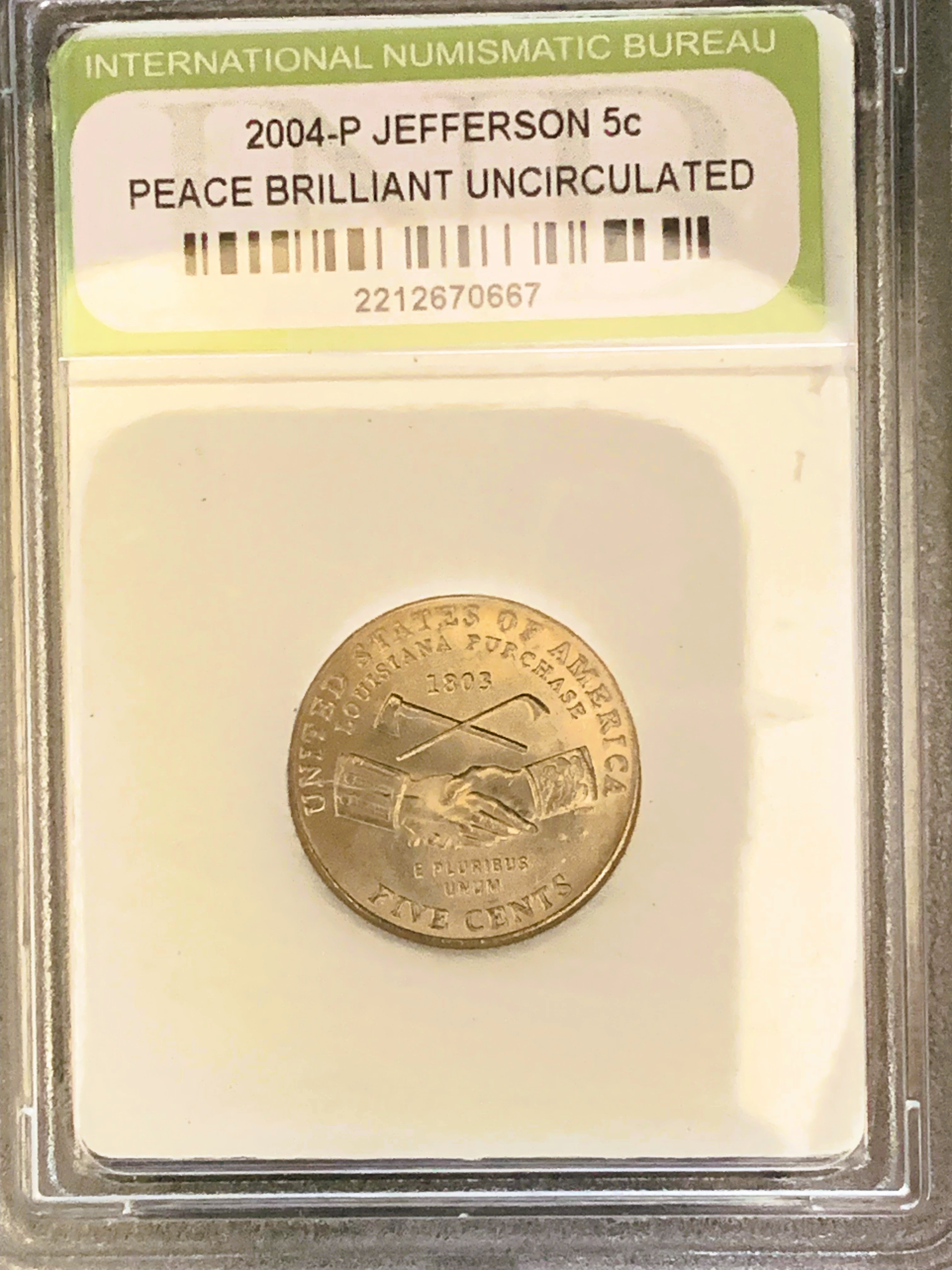 2004-P JEFFERSON 5 CENT, PEACE REVERSE BRILLIANT UNCIRCULATED IN THE ...