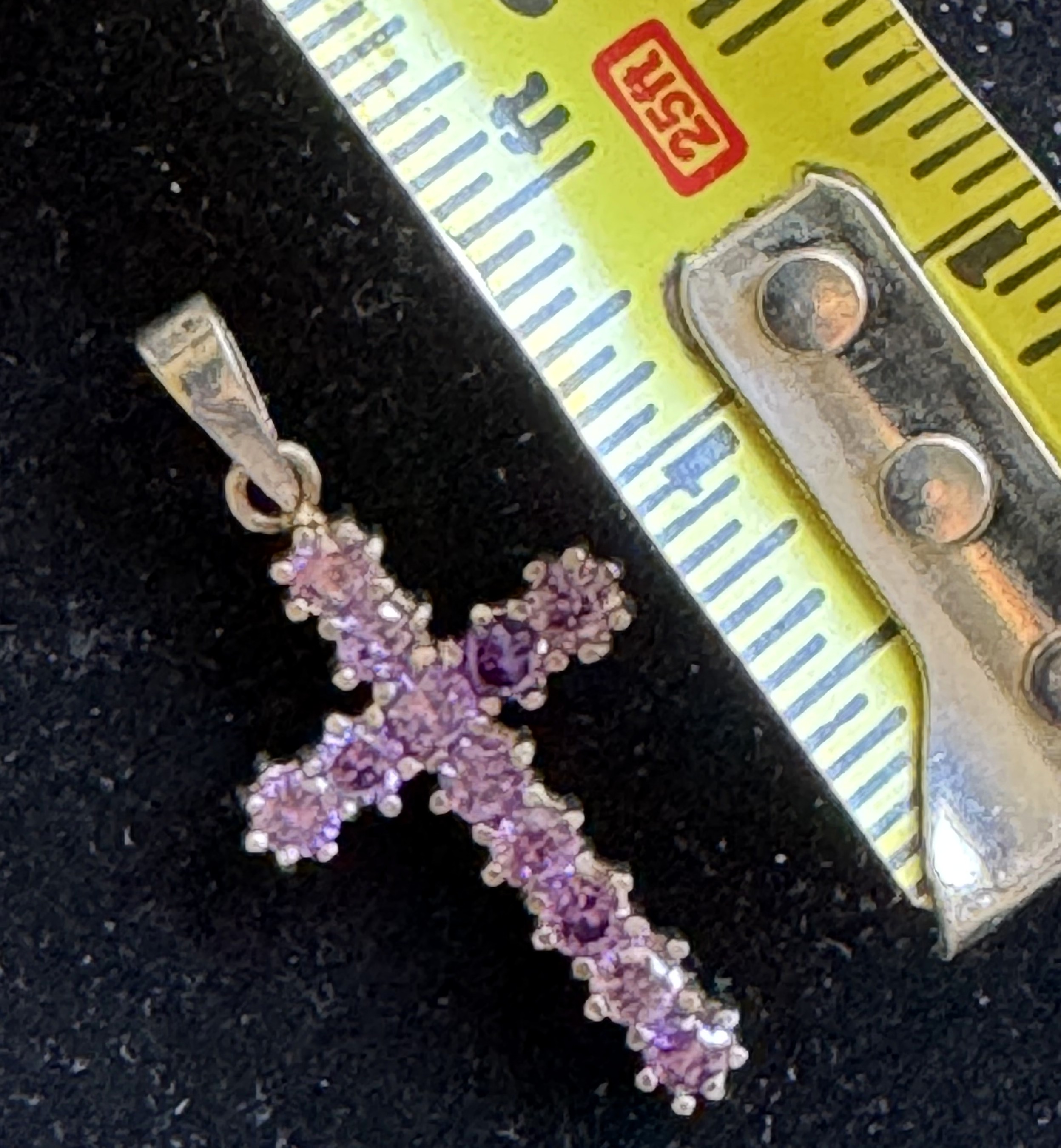 .925 STERLING SILVER VINTAGE CROSS WITH BEAUTY AMETHYST & COLORFUL STONES @ 3/4 X 1 1/2" PENDANT, VERY NICE JEWELRY, (PHOTO NO JUSTICE)