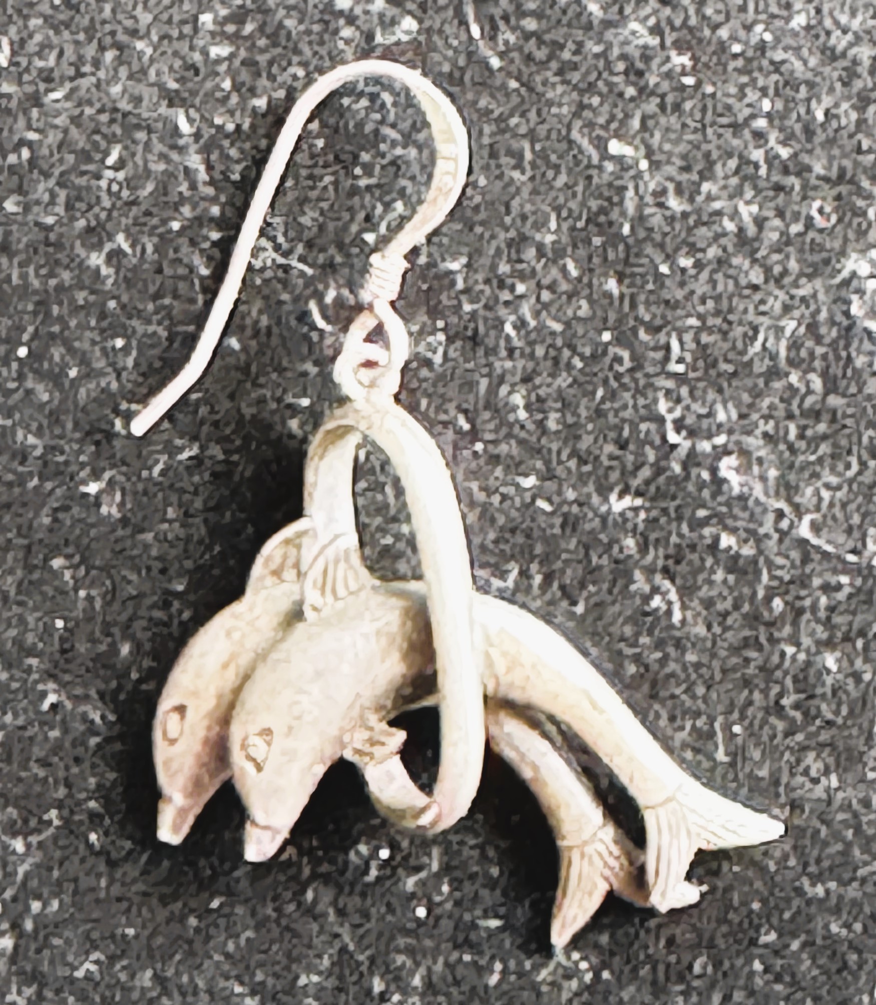 .925 STERLING SILVER SIGNED VINTAGE SINGLE EARRING OR A PENDANT DOUBLE DOLPHINS