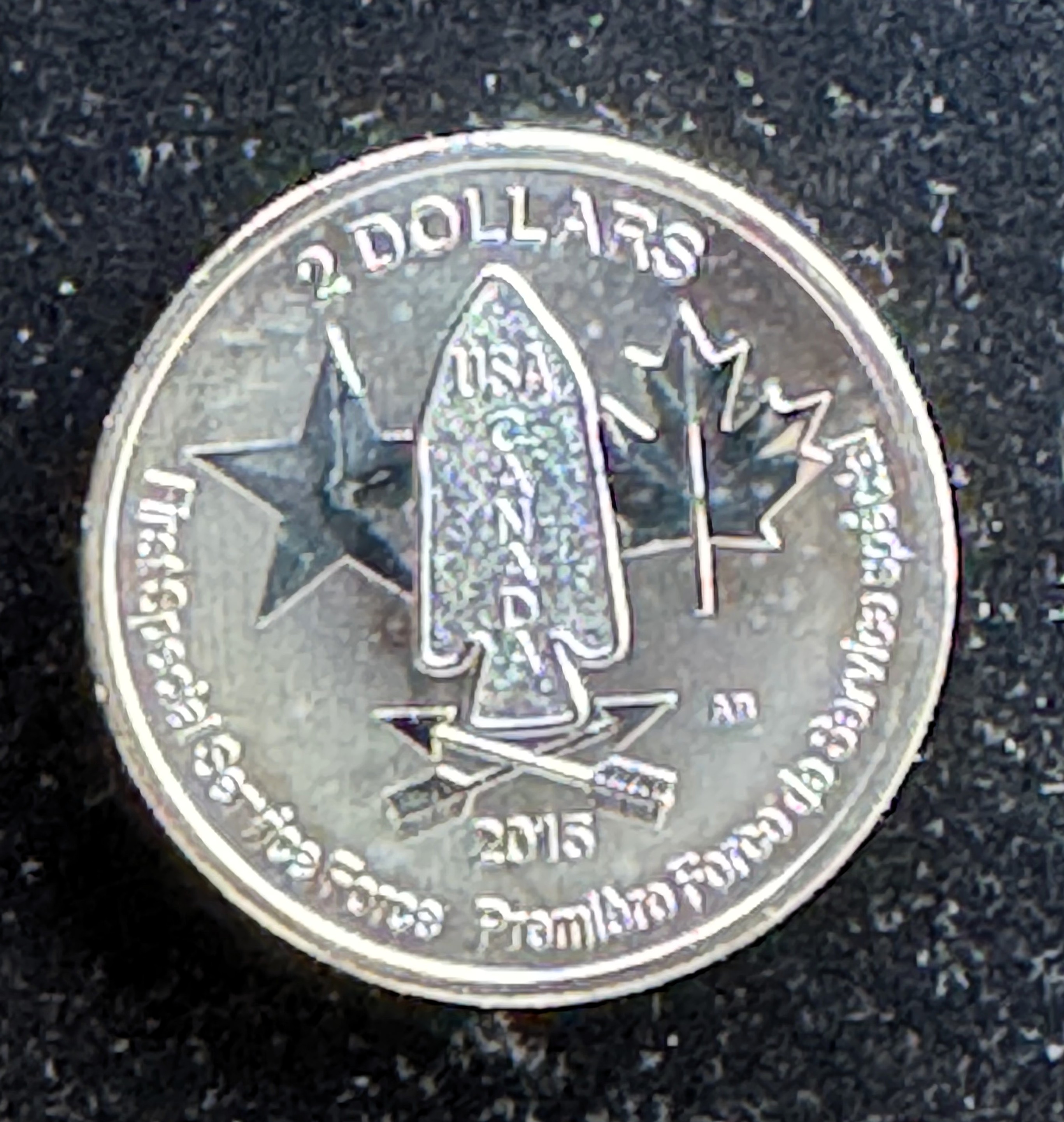 2015 FIRST SPECIAL SERVICE FORCES, USA CANADA .999 FINE SILVER REVERSE PROOF, BU $2 DOLLARS GEM COIN