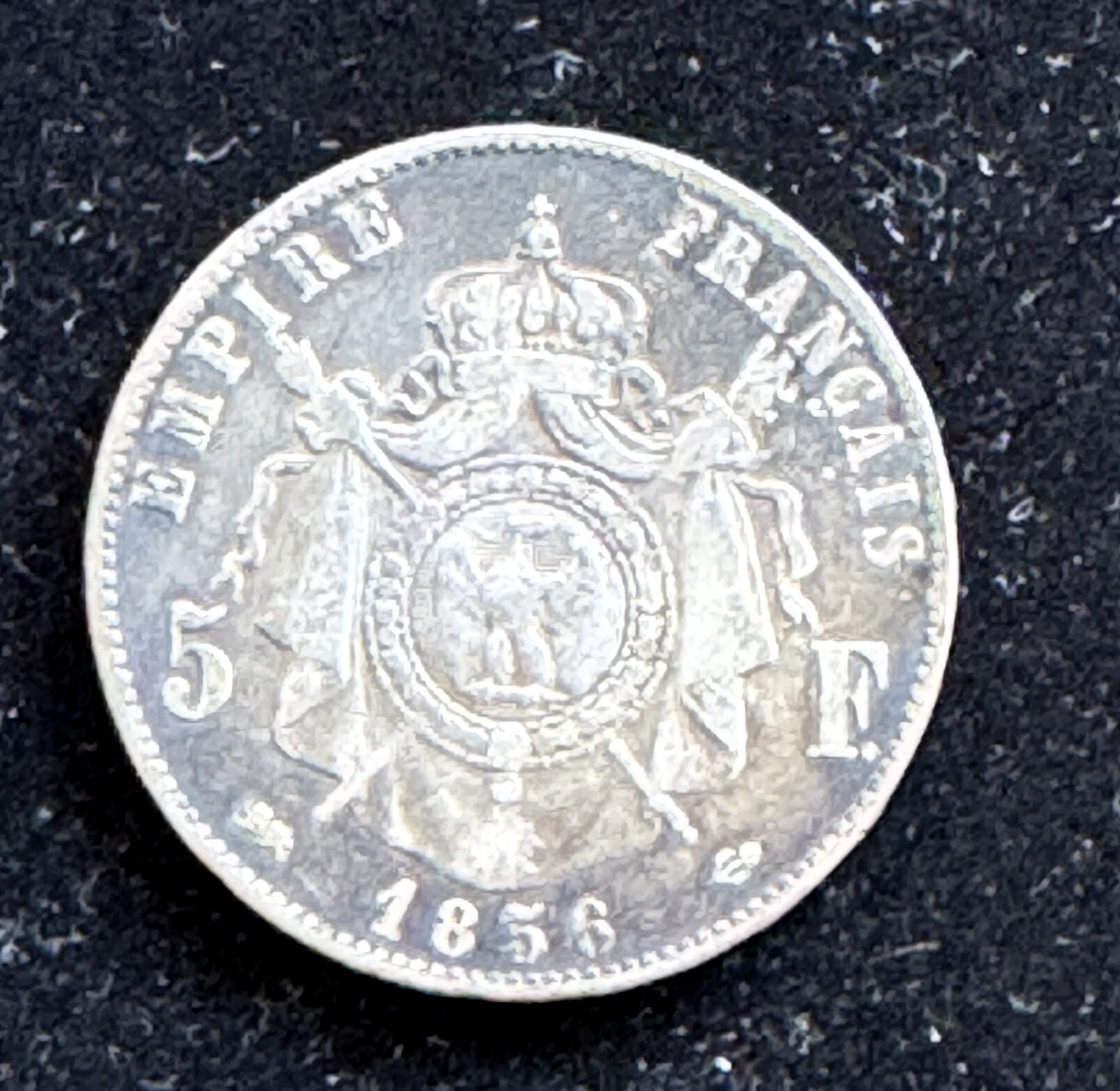 1856-D FRANCE SCARCE LARGE 5 FRANCS SILVER, LOTS OF DETAIL