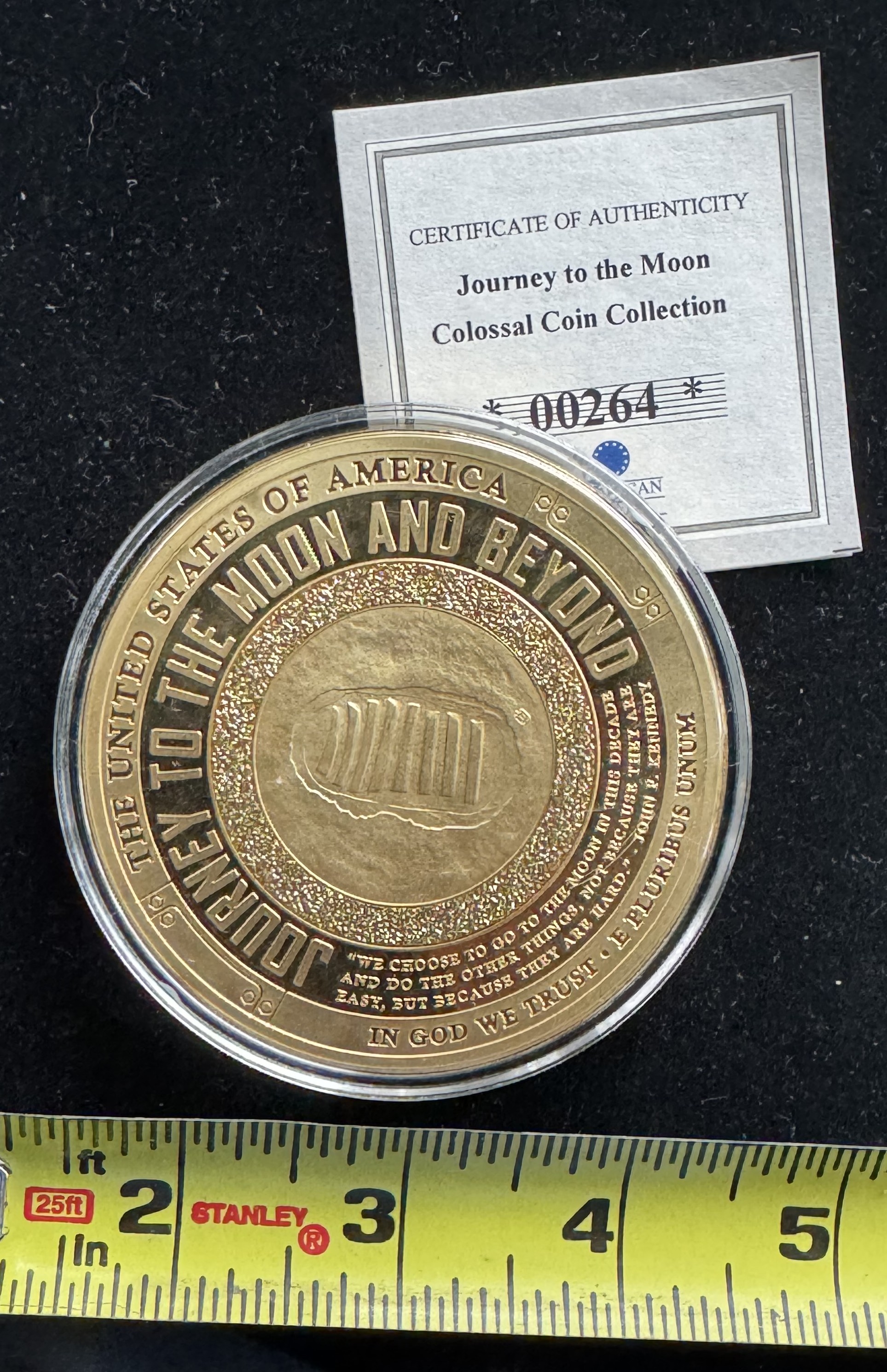 AMERICAN MINT LARGE 24k, 110g, .999 GOLD ON SOLID COPPER COIN PROOF, JOURNEY TO THE MOON, UNBLEMISHED IN CAPSULE, COA