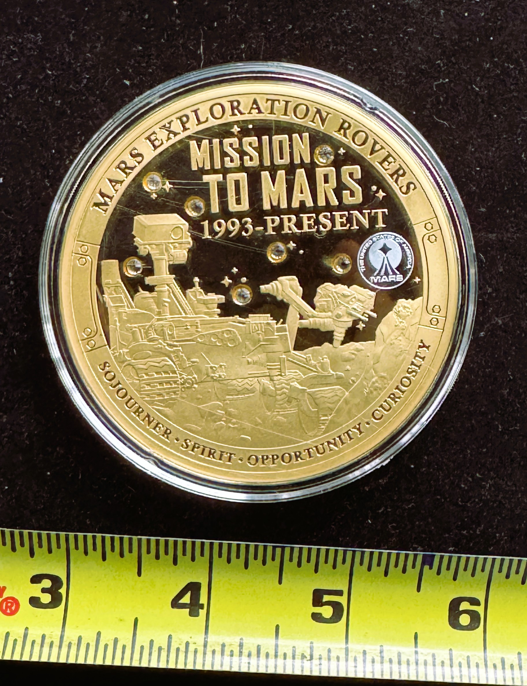 AMERICAN MINT LARGE 24k, 110g, .999 GOLD ON SOLID COPPER COIN PROOF, JOURNEY TO THE MOON, UNBLEMISHED IN CAPSULE