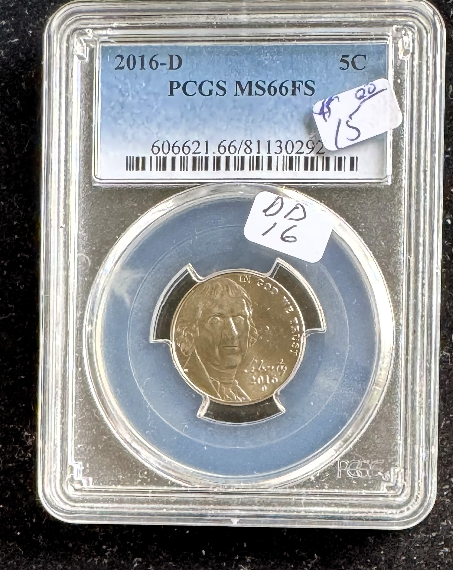 2016-D 5C COIN, PCGS GRADED MS-66 FS, IN THE SLAB