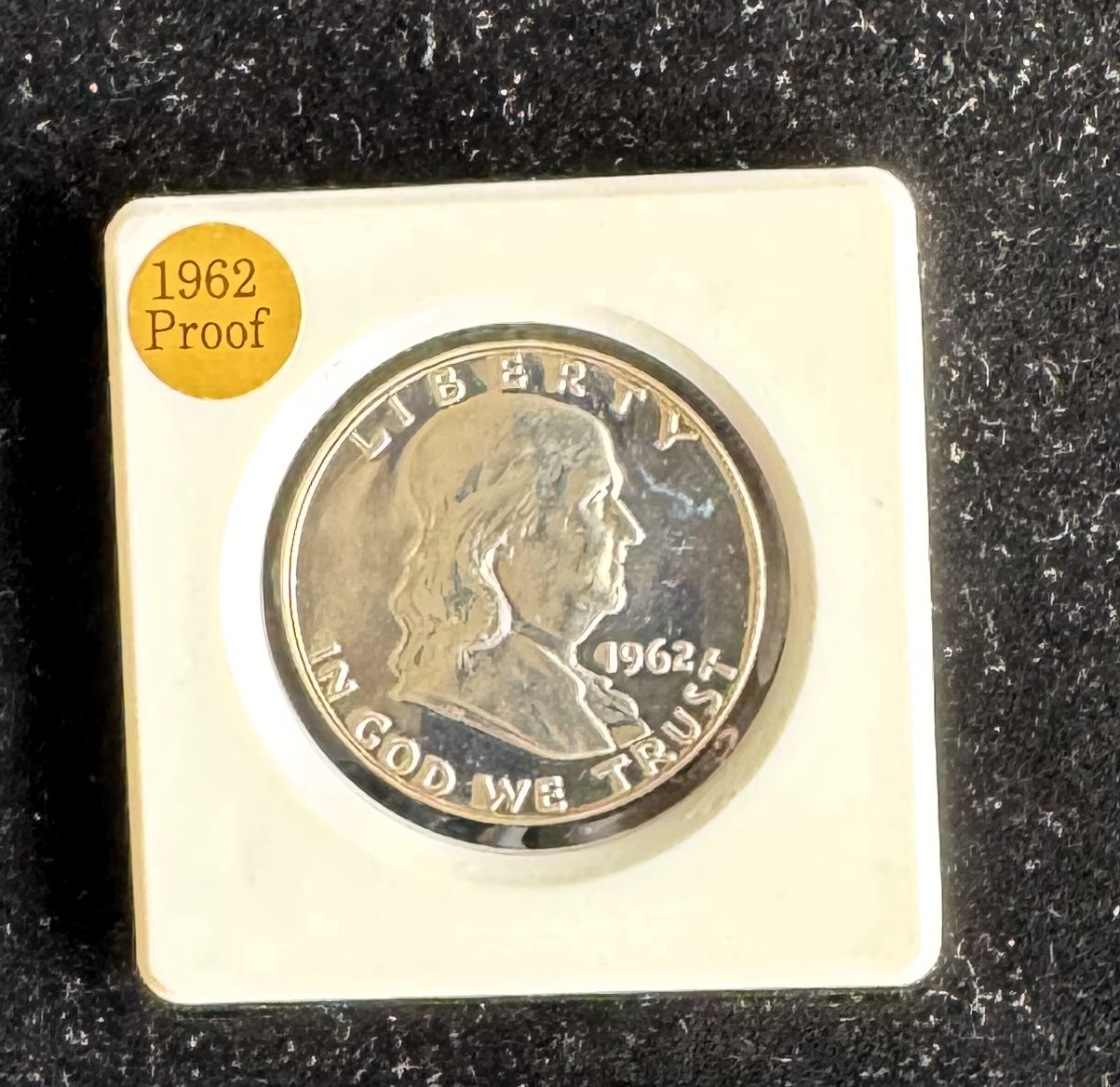 1962 SILVER FRANKLIN HALF DOLLAR, PROOF GEM HIGH GRADE COIN, IN A HARD CASE