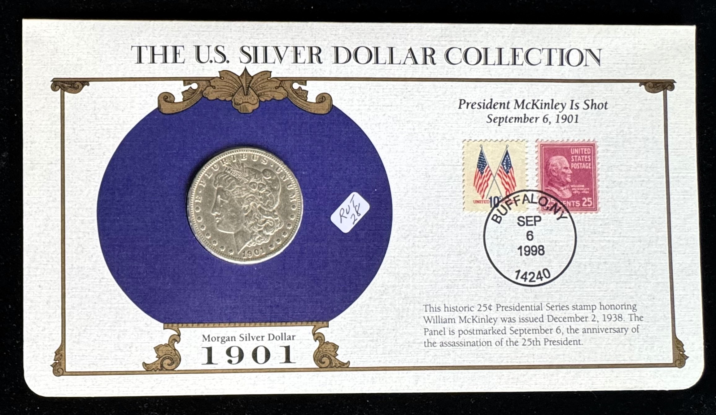 1901-O, "THE U.S. SILVER DOLLAR COLLECTION" SEALED DISPLAY CARD AND STAMP