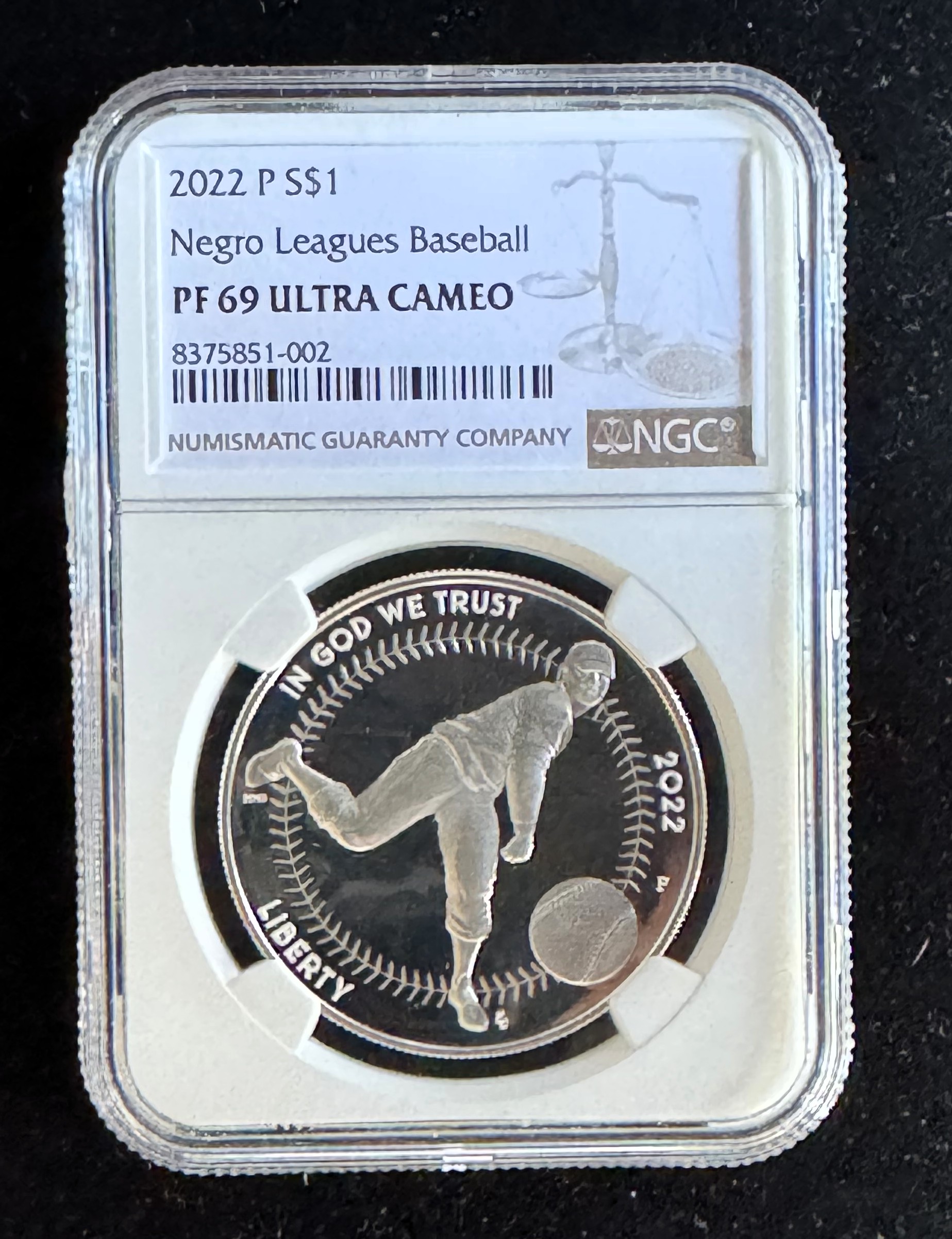 2022-P $1 DOLLAR NEGRO LEAGUES BASEBALL, .999 FINE SILVER NGC HIGH GRADED PROOF 69 ULTRA CAMEO GEM UNBLEMISHED COIN IN THE SLAB