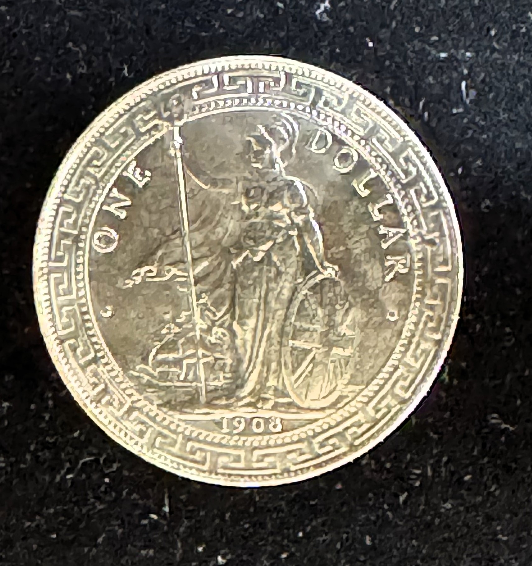 1908-B BRITISH TRADE DOLLAR, RARE HIGH QUALITY BRIGHT LUSTER DETAILED 90% SILVER COIN