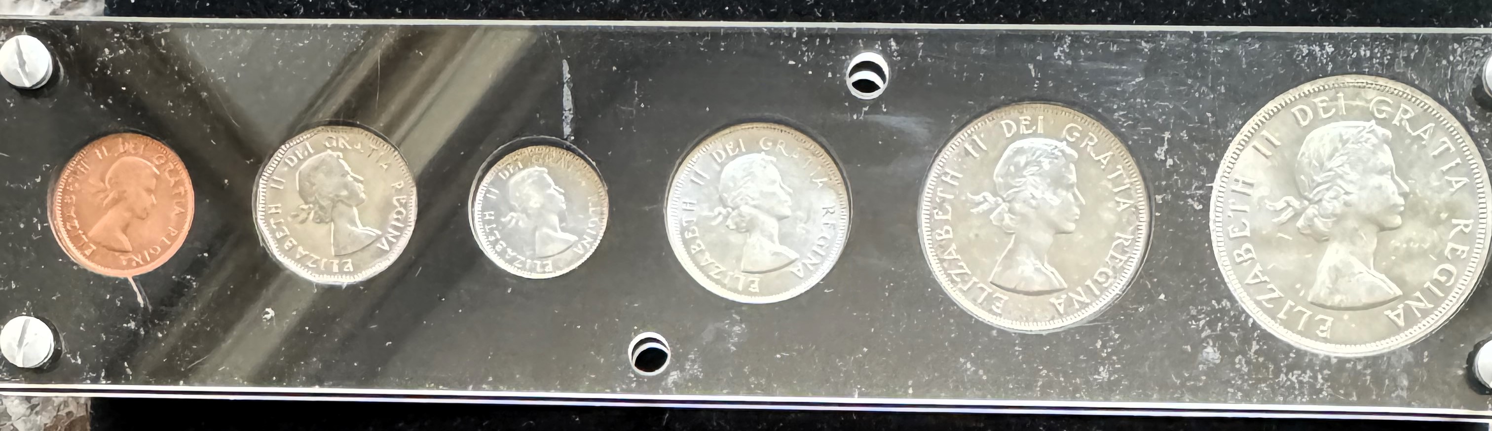 1959 SILVER 6 COIN SET, QUALITY COINS OF CANADA BU IN A HARD CASE