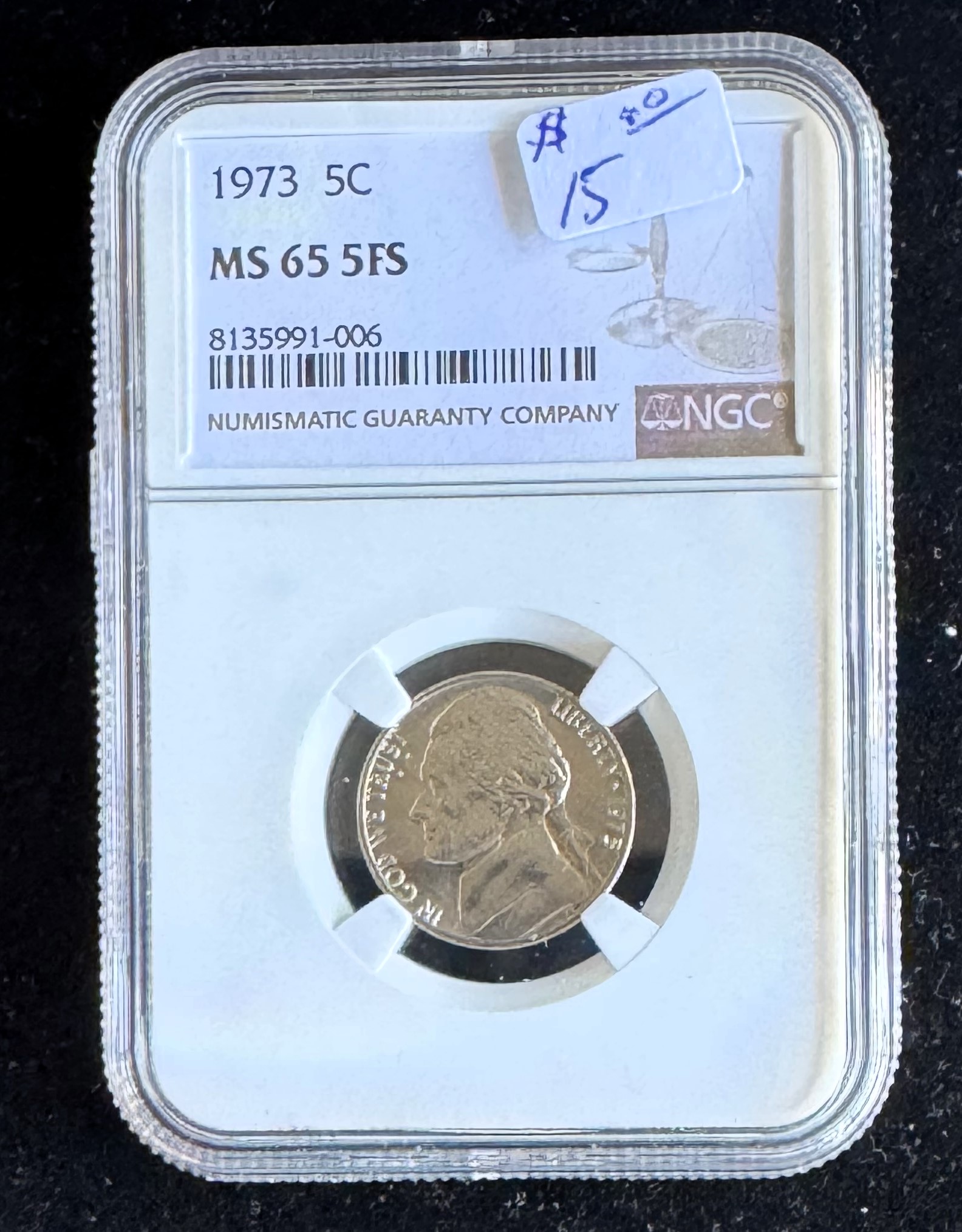 1973 5C, NGC GRADED MS-65 5FS COIN IN THE SLAB