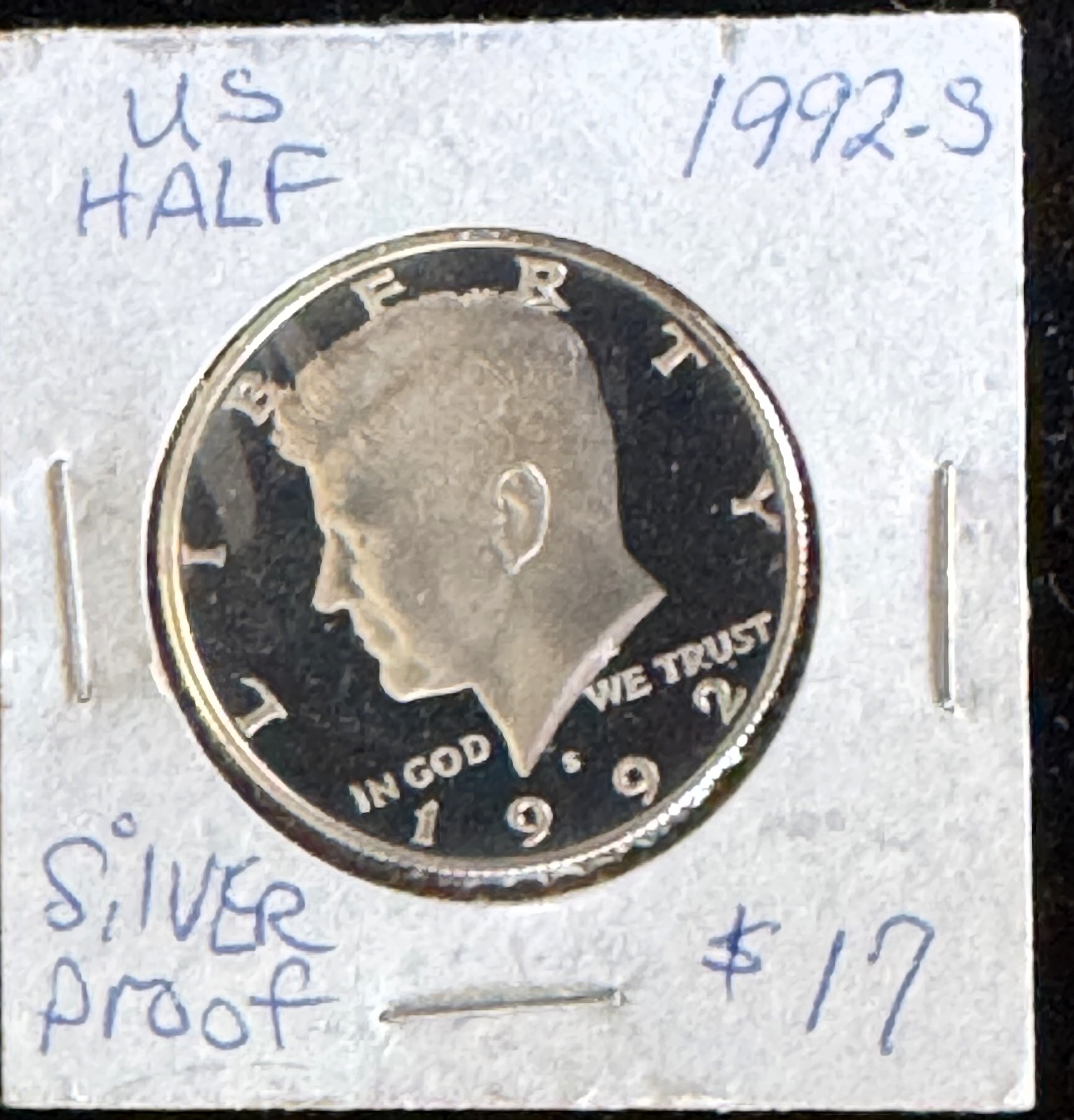 1992-S SILVER KENNEDY PROOF HALF DOLLAR, GEM COIN