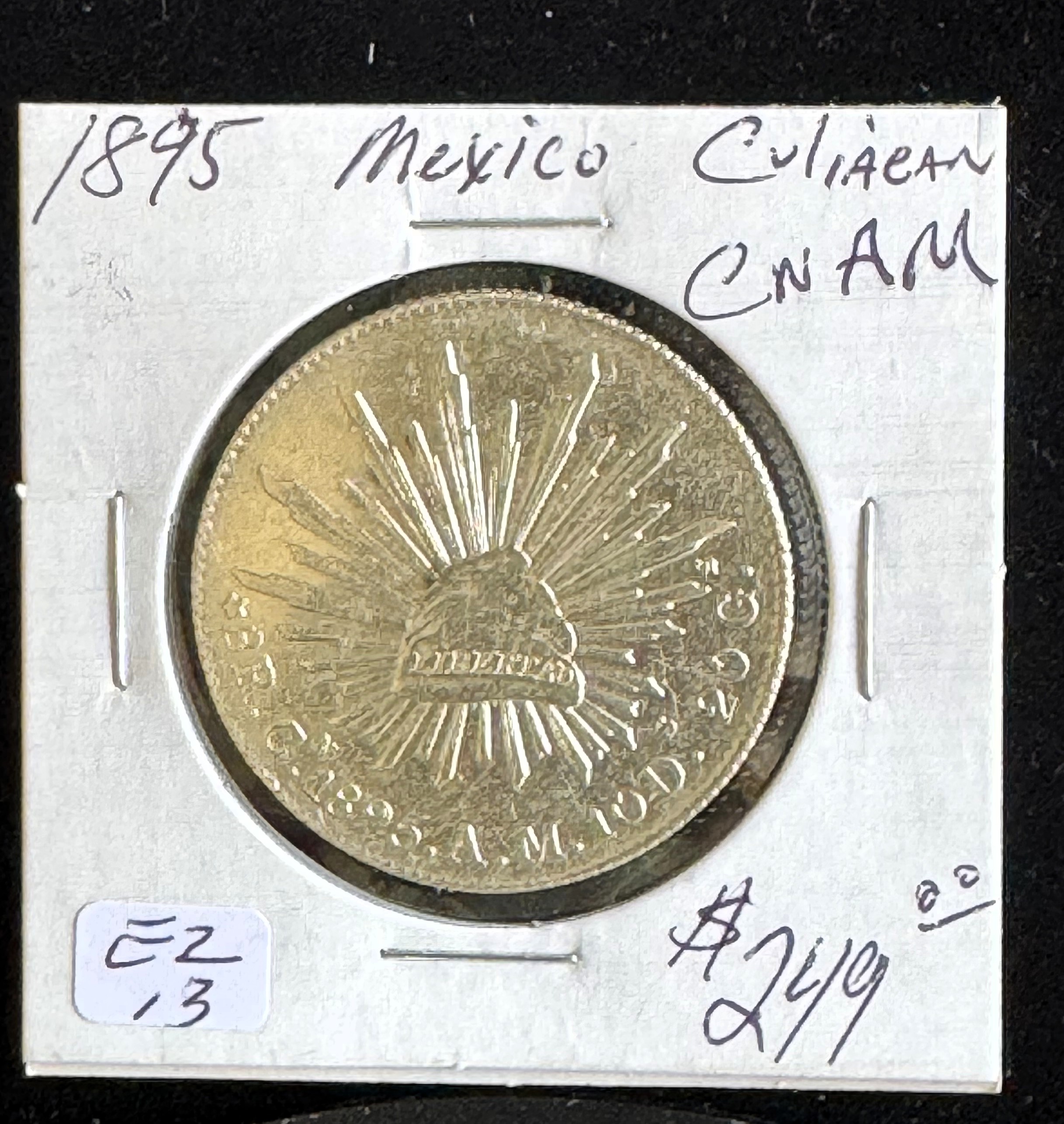 1895 MEXICO SILVER HIGH GRADE COIN, 8 REALES A.M. CULIACAN MINT 