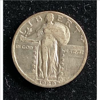 1929-S SILVER STANDING LIBERTY QUARTER, DETAILED SHINY COIN