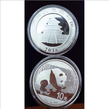 2016 CHINA PANDA 10 YUAN, (TWO COINS 30g EACH) .999 FINE SILVER  REVERSE PROOFS, UNBLEMISHED GEM COINS IN CAPSULES, PHOTO NO JUSTICE 