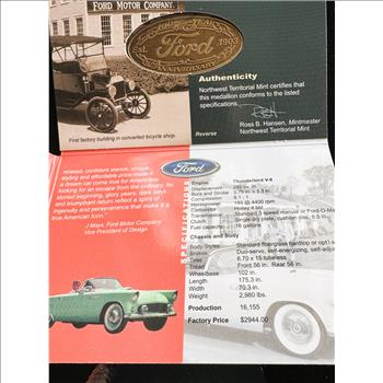 FORD 100 YEARS CAR ANNIVERSARY, (4) MEDALLIONS, 1949, 1955, 1968, 2003, IN (4) ORIGINAL PKGS, LIKE NEW