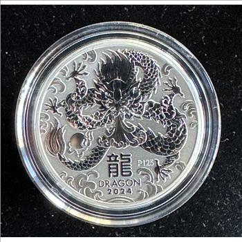 2024 .9999 2oz FINE SILVER PERTH LUNAR YEAR OF THE DRAGON, ABSOLUTE GEM BU ARGENT PROOF IN A CAPSULE