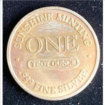1oz SILVER VINTAGE ROUND SUNSHINE MINTING TONED  .999 FINE SILVER