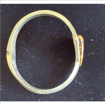 ESTATE VINTAGE MEXICO .925 STERLING SILVER SOLID EXPANDABLE TIGER EYE SIGNED GEM BRACELET