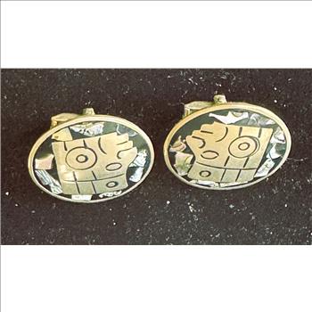 VINTAGE HECHO EN MEXICO SILVER ALPACA MARKED ABALONE CUFF LINKS