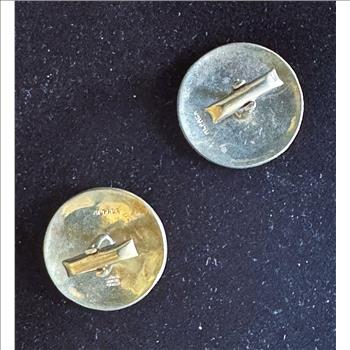 VINTAGE HECHO EN MEXICO SILVER ALPACA MARKED ABALONE CUFF LINKS