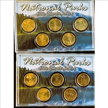 2012 U.S. MINT ORIGINAL COMPLETE SEALED DISPLAY PKG, AMERICA'S NATIONAL PARKS (10 BU) STATE QUARTERS SERIES 2, 24K GOLD PLATED P & D MINTS, COA