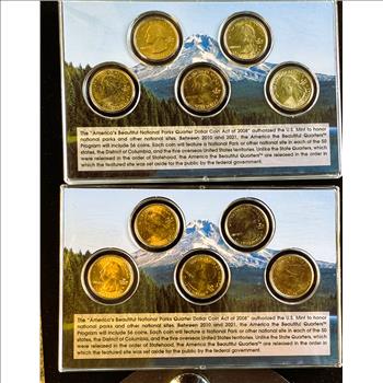 2012 U.S. MINT ORIGINAL COMPLETE SEALED DISPLAY PKG, AMERICA'S NATIONAL PARKS (10 BU) STATE QUARTERS SERIES 2, 24K GOLD PLATED P & D MINTS, COA