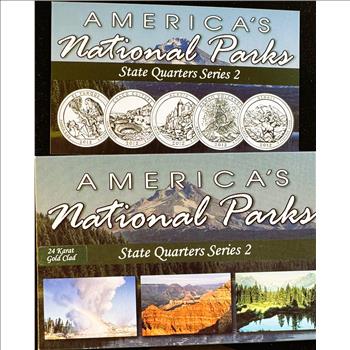 2012 U.S. MINT ORIGINAL COMPLETE SEALED DISPLAY PKG, AMERICA'S NATIONAL PARKS (10 BU) STATE QUARTERS SERIES 2, 24K GOLD PLATED P & D MINTS, COA
