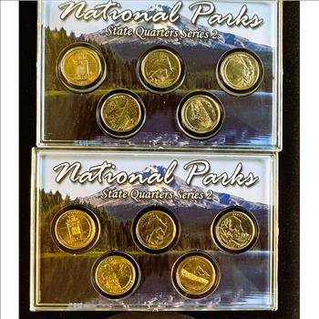 2010 U.S. MINT ORIGINAL COMPLETE SEALED DISPLAY PKG, AMERICA'S NATIONAL PARKS (10 BU) STATE QUARTERS SERIES 2, 24K GOLD PLATED P & D MINTS, COA