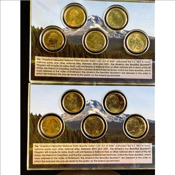 2010 U.S. MINT ORIGINAL COMPLETE SEALED DISPLAY PKG, AMERICA'S NATIONAL PARKS (10 BU) STATE QUARTERS SERIES 2, 24K GOLD PLATED P & D MINTS, COA