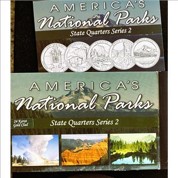 2010 U.S. MINT ORIGINAL COMPLETE SEALED DISPLAY PKG, AMERICA'S NATIONAL PARKS (10 BU) STATE QUARTERS SERIES 2, 24K GOLD PLATED P & D MINTS, COA