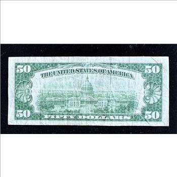1934 SERIES $50 DOLLAR SAN FRANCISCO FEDERAL RESERVE NOTE, GREEN SEAL IN A SLEVE