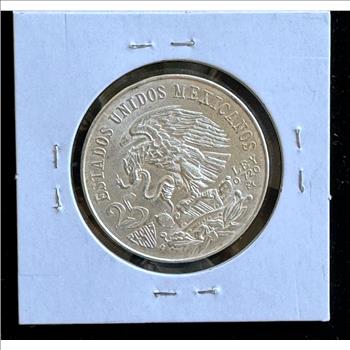 1968 MEXICO OLYMPICS 25 PESOS SILVER, BRILLIANT AU, REALLY NICE COIN