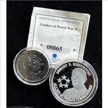 TOMB OF UNKNOWN SOLDIER UNC HALF DOLLAR  & IKE PROOF LEADERS OF WW II W/COA