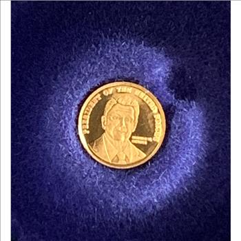 GOLD, 24k MINI MINIATURE RONALD REAGAN, 0.2g, 24k, COLUMBIA MINT COMMEMORATIVE LIKE NEW IN BOX