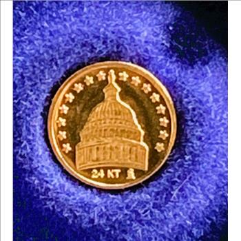 GOLD, 24k MINI MINIATURE RONALD REAGAN, 0.2g, 24k, COLUMBIA MINT COMMEMORATIVE LIKE NEW IN BOX